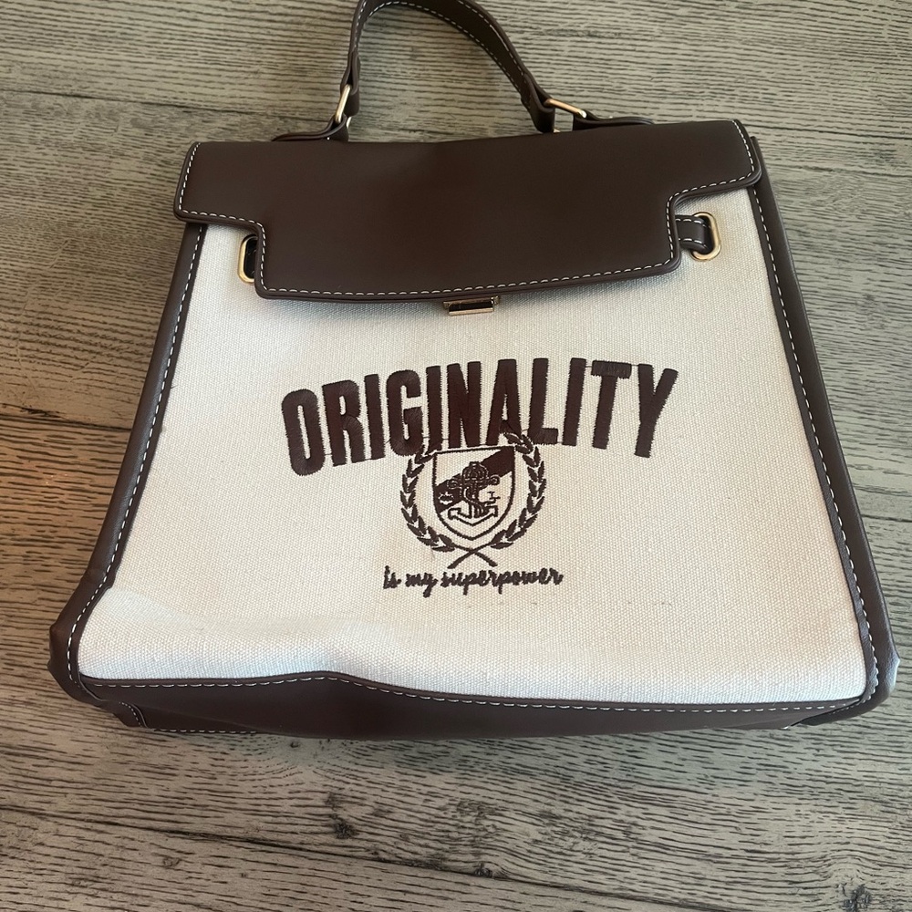 Brown and White Tote Bag